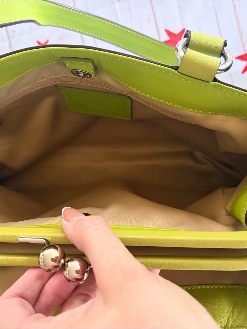 Coach Vintage Kisslock Leather Frame Satchel Bag Mint & Lime Green Y2K - Picture 7 of 11